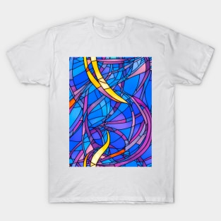 Stained Glass Design Pattern, Blue  and yellow scheme T-Shirt